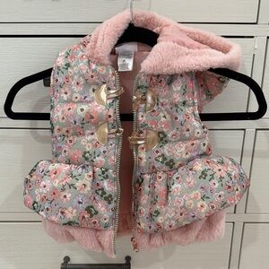 Little Lass Pink and Gold Floral Puffer Vest